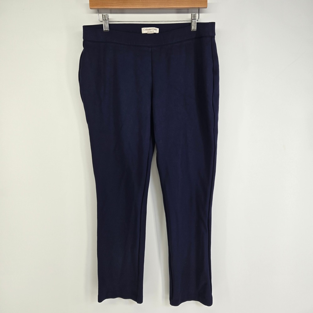 Coldwater Creek Pants Womens L 14 Navy Natural Fit Knit Straight Leg Pull On